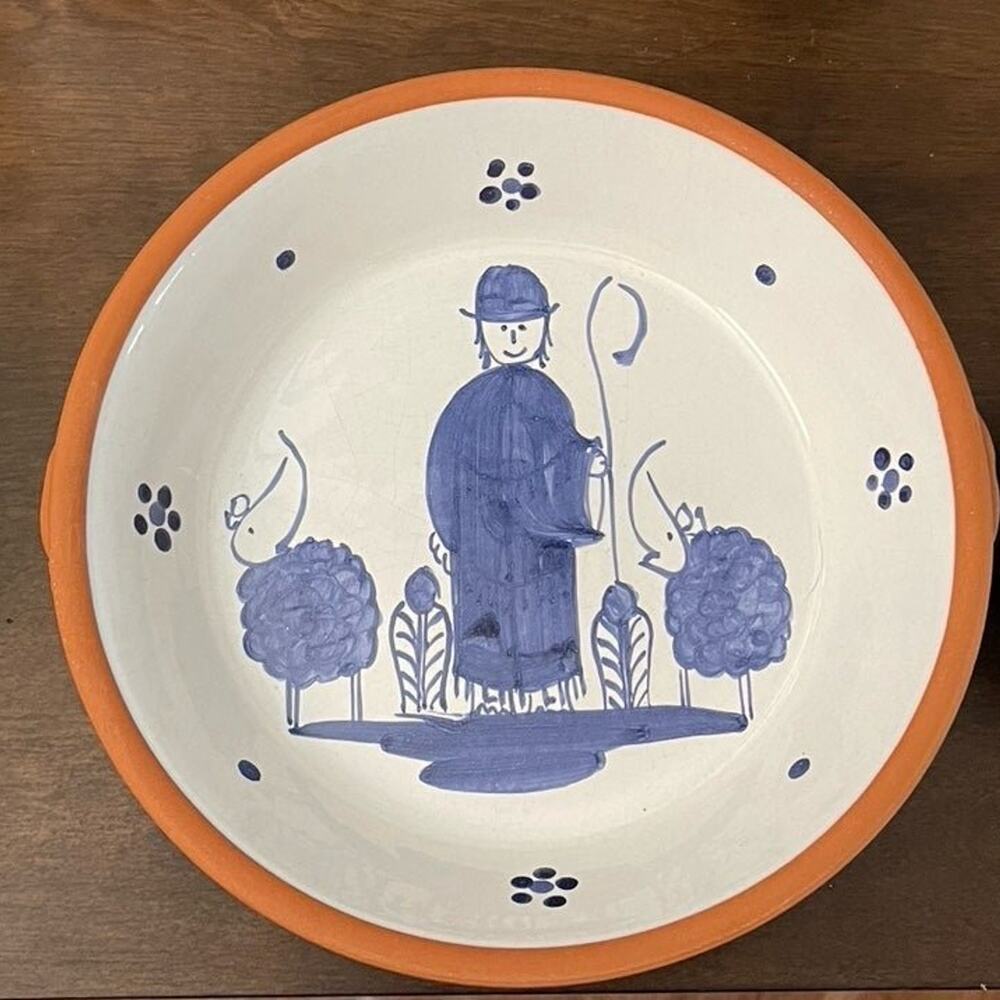 Terracotta handpainted bowl and 2 serving dishes Shepard and his sheep Portugal